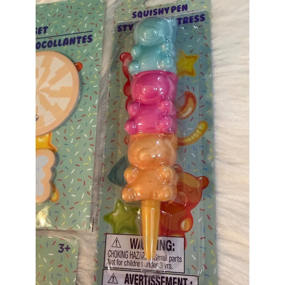 Gummy Bear Stationery Set 6pc Shuttle Pen Sticky Notes Erasers Keychain Clips